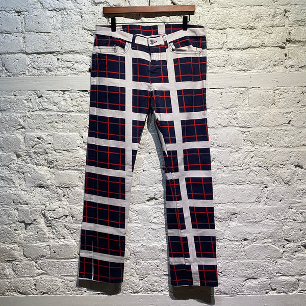 KENZO WINDOWPANE NAVY CHECK DENIM TROUSERS