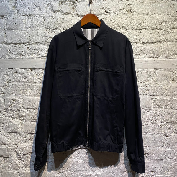 ALEXANDER MCQUEEN MIDNIGHT/STRIPED COTTON REVERSIBLE ZIP JACKET