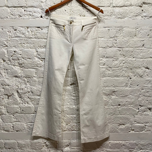 CELINE WHITE COTTON FLARED TROUSERS