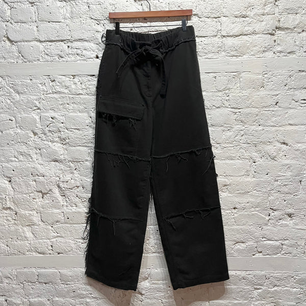 DRIES VAN NOTEN
BLACK CANVAS OVERSIZE RAW EDGE CARGO