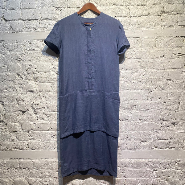 JACQUEMUS BLUE TIERED LINEN DRESS