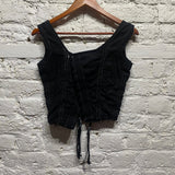 OLUBIYI THOMAS
BLACK LACED CORSET TOP WHITE STITCHING