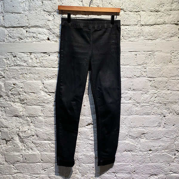 RICK OWENS DARK SHADOWS BLACK STICK CUT COATED COTTON STRETCH TROUSERS