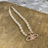 VIVIENNE WESTWOOD ONE ROW BAS PEARL PINK GOLD CHOKER NECKLACE