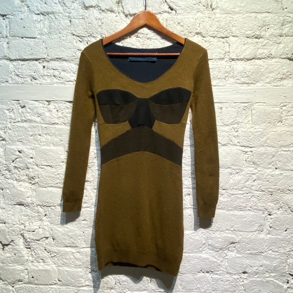 GORDONA BROWN CASHMERE FITTED KNIT DRESS
