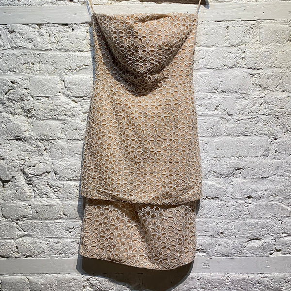 ALEXANDER MCQUEEN SILK EMBROIDERED NUDE CORSET DRESS