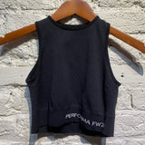 RICK OWENS BLACK MIDRIFF PERFORMA TANK SPORTS TOP