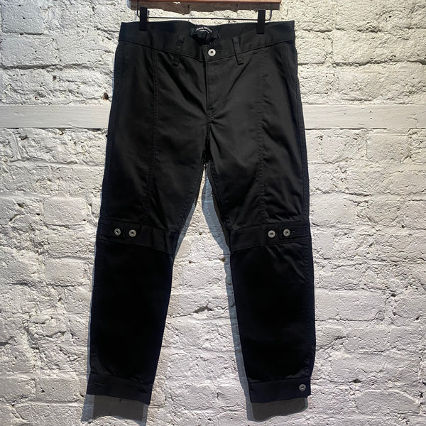 JUNYA WATANABE BLACK COTTON TROUSERS WITH BUTTON DETAILS