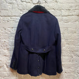 BURBERRY 
NAVY WOOL/CASHMERE PEACOAT FUR COLLAR