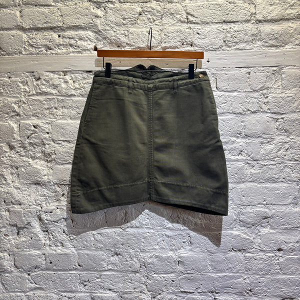 MIU MIU 	DARK OLIVE GREEN COTTON UTILITY MINI SKIRT