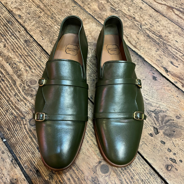 MALONE SOULIERS GREEN LEATHER JULIAN LOAFERS