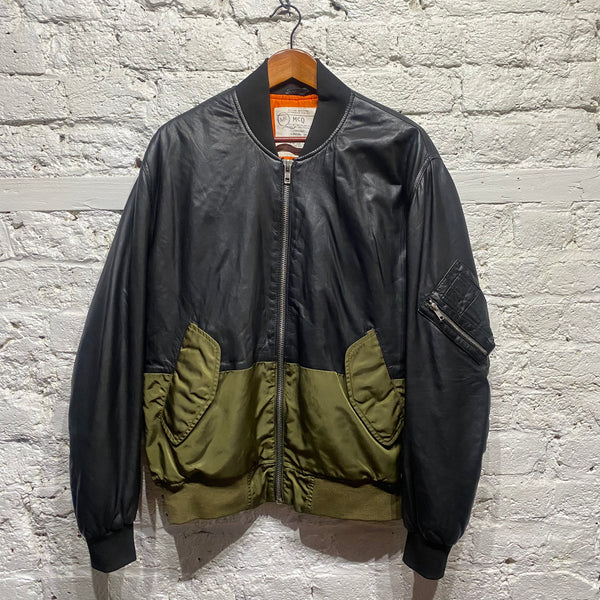 ALEXANDER MCQUEEN MCQ LAMB LEATHER BOMBER GREEN LOWER SECTION