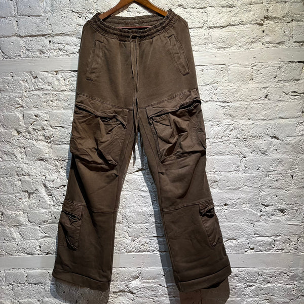 ENTIRE STUDIOS BROWN JERSEY CARGO TROUSERS