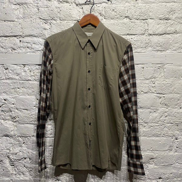 DRIES VAN NOTEN TAN SHIRT CHECK SLEEVES