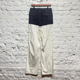 RAF SIMONS 
SAMPLE RECONSTRUCTED PINSTRIPE WOOL/WHITE COTTON TROUSERS