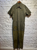 FENDI OLIVE GREEN COTTON/SUEDE S/S JUMPSUIT