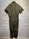 FENDI OLIVE GREEN COTTON/SUEDE S/S JUMPSUIT