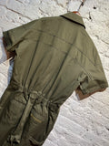 FENDI OLIVE GREEN COTTON/SUEDE S/S JUMPSUIT