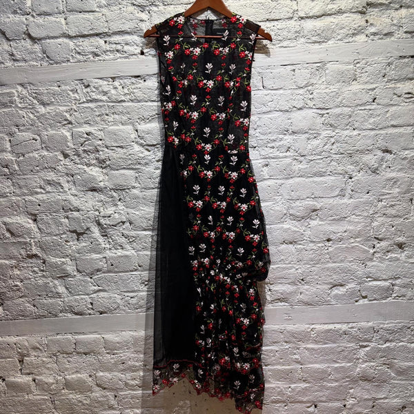 SIMONE ROCHA FLORAL SHEER TULLE DRESS WITH BLACK SLIP