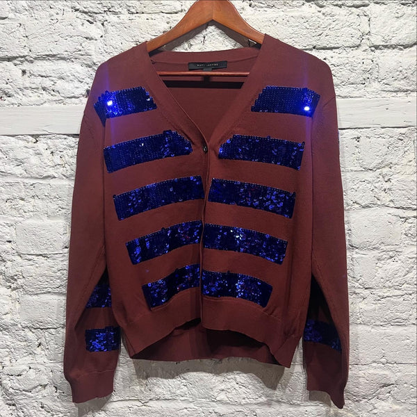 MARC JACOBS
BROWN AND BLUE SEQUIN CARDIGAN