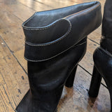 BURBERRY
BLACK LEATHER WHITE STITCHING OPEN TOE ANKLE BOOTS