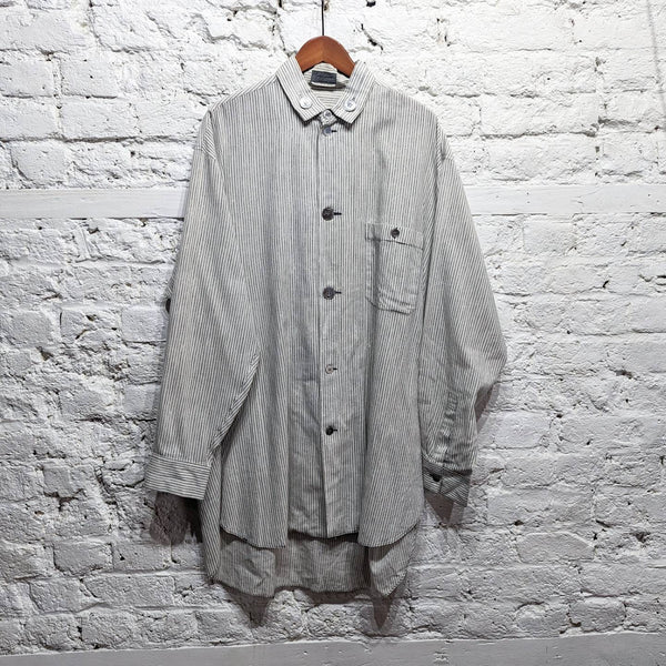 YOHJI YAMAMOTO 
VINTAGE STRIPE SHIRT WITH LARGE MOTHER OF PEARL BUTTONS