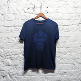 ALEXANDER MCQUEEN 
NAVY T-SHIRT ELECTRIC BLUE EMBROIDERED SKULL LOGO