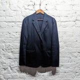 ALEXANDER MCQUEEN 
NAVY UNLINED COTTON BLAZER 
SIZE ITA 50