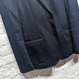 ALEXANDER MCQUEEN 
NAVY UNLINED COTTON BLAZER 
SIZE ITA 50