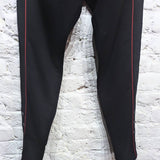 ALEXANDER MCQUEEN 
BLACK ORGANIC LOOP BACK COTTON JERSEY JOGGERS RED PIPING