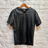 ALEXANDER MCQUEEN 
MCQ 
BLACK LEATHER RIB KNIT TOP