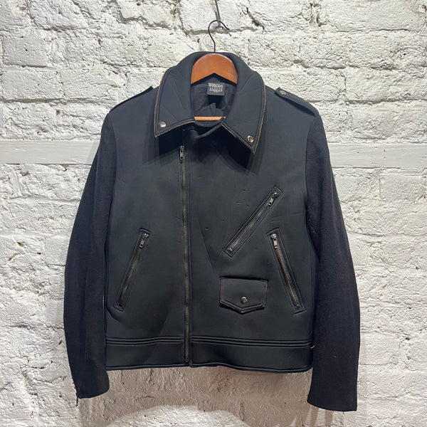 OPENING CEREMONY X TRON BLACK NEOPRENE/WOOL BIKER JACKET