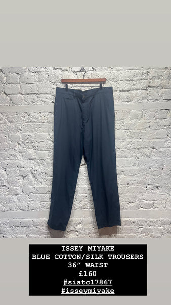 ISSEY MIYAKE 
BLUE COTTON/SILK TROUSERS