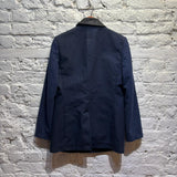 VIVIENNE WESTWOOD MAN NAVY COTTON/WOOL LEATHER COLLAR COAT