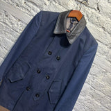 VIVIENNE WESTWOOD MAN NAVY COTTON/WOOL LEATHER COLLAR COAT