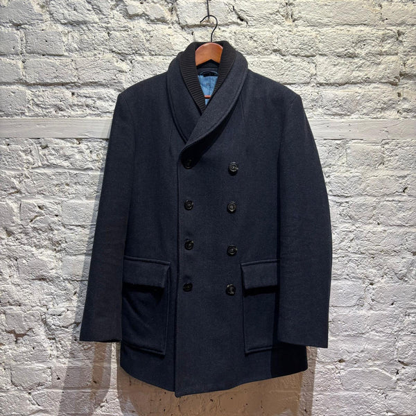 VIVIENNE WESTWOOD MAN NAVY HERRINGBONE WOOL COAT