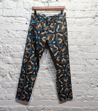 DRIES VAN NOTEN 
BROWN/TURQUOISE PRINT COTTON JEANS