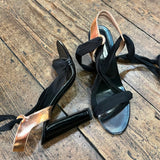 DRIES VAN NOTEN 
BLACK/COPPER LEG TIE STRAP HEELS