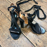 DRIES VAN NOTEN 
BLACK/COPPER LEG TIE STRAP HEELS