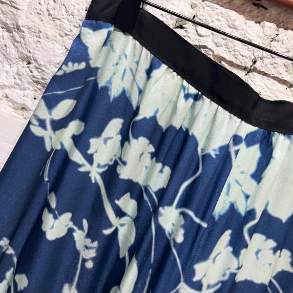 DRIES VAN NOTEN
BLUE/WHITE SILK PRINT TROUSERS