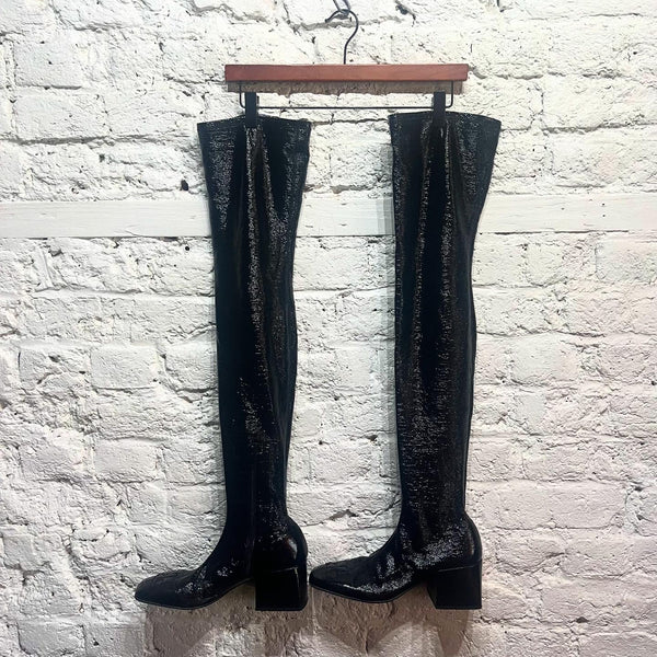 COURREGES
OVER THE KNEE BLACK PATENT LEATHER BOOTS
SIZE 40/7 UK