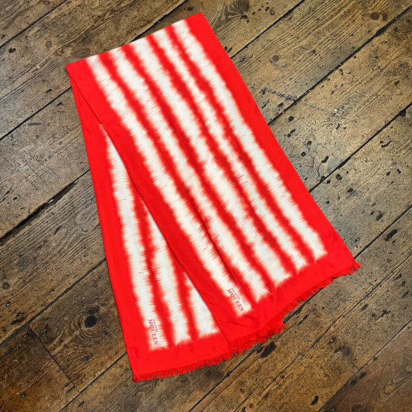 ALEXANDER MCQUEEN RED/CREAM STRIPED SILK SCARF