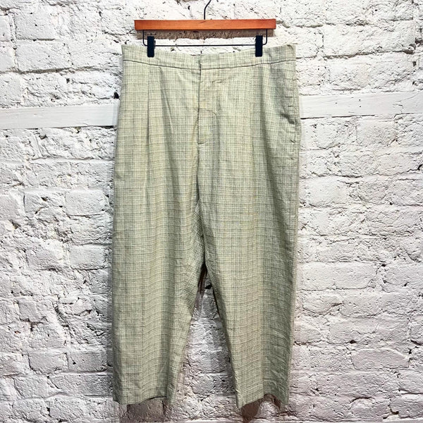 MARNI
CREAM/GREEN CHECK COTTON/LINEN TROUSERS