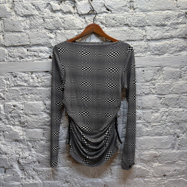 VERSACE 	SPORTSWEAR BLACK WHITE CHECK PRINT TOP