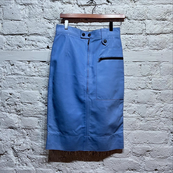 KWAIDAN EDITIONS
LIGHT BLUE LAMBS LEATHER SKIRT
SIZE 38