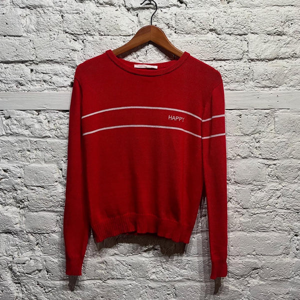 ASHLEY WILLIAMS 
RED KNIT HAPPY CREWNECK
SIZE SMALL