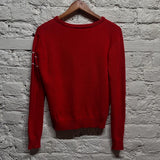 ASHLEY WILLIAMS 
RED KNIT HAPPY CREWNECK
SIZE SMALL