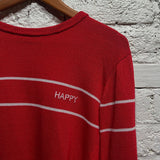 ASHLEY WILLIAMS 
RED KNIT HAPPY CREWNECK
SIZE SMALL