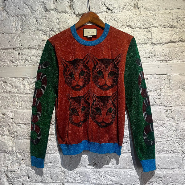 GUCCI	FINE LUREX KNIT CAT SWEATER
