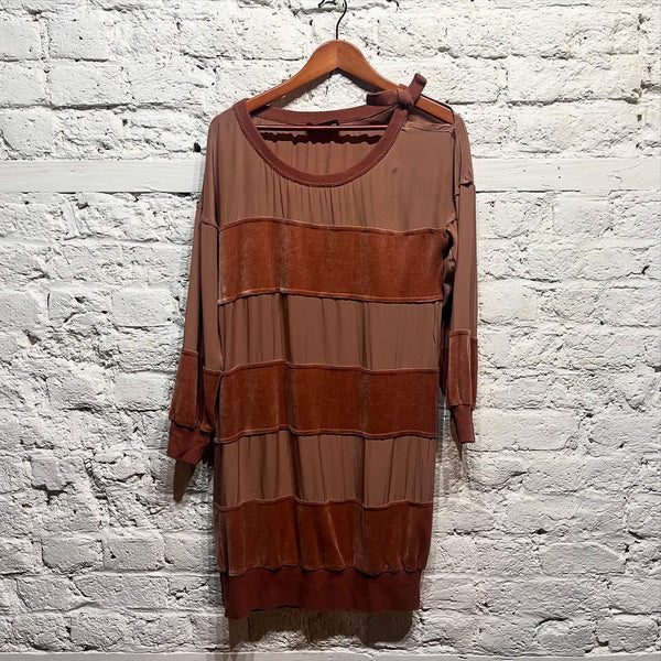 SONIA RYKIEL
BROWN VELVET/SHEER STRIPE DRESS